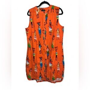 Ashro Orange Ethnic African Pride Celebration Shirt Dress
